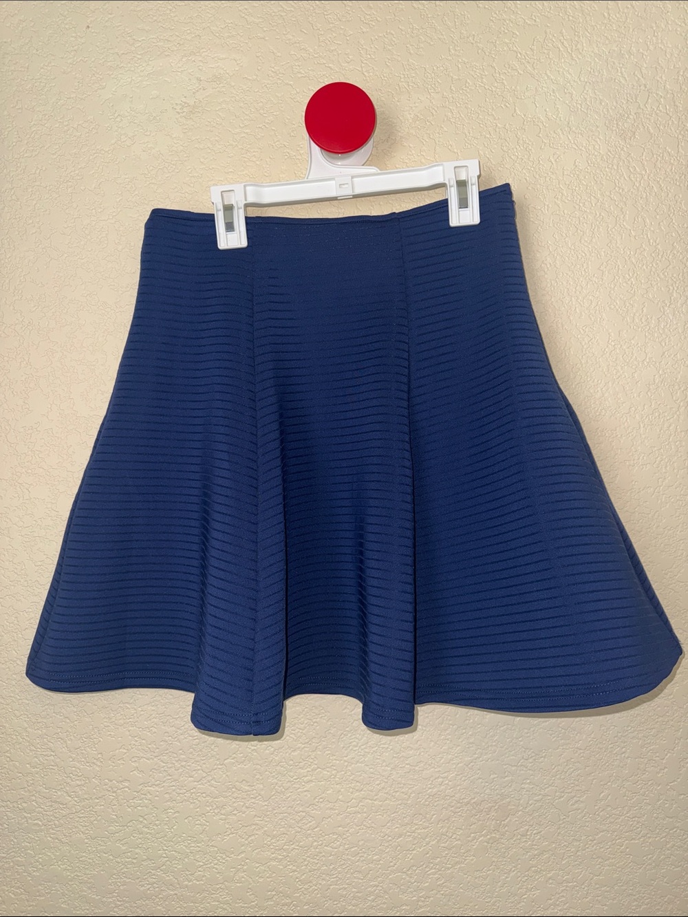 Blue Textured Skater Skirt Size Medium Flared A-Line Stretch Mini